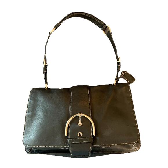 Coach 9741 Black Leather Soho Shoulder Bag, Handbag with Flap & Snap Closure - Picture 1 of 16